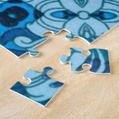 Waterverf Abstract Floral Denim Blue Legpuzzel (Zijkant)