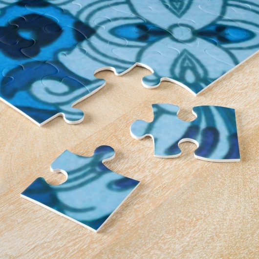 Waterverf Abstract Floral Denim Blue Legpuzzel (Zijkant)