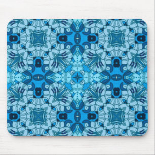 Waterverf Abstract Floral Denim Blue Muismat