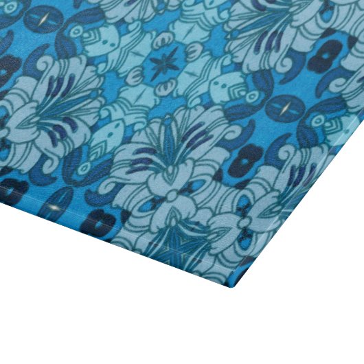 Waterverf Abstract Floral Denim Blue Snijplank (Hoek)