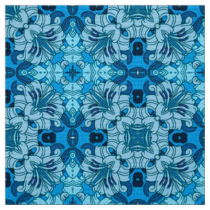 Waterverf Abstract Floral Denim Blue Stof