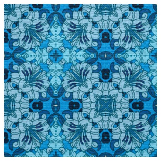 Waterverf Abstract Floral Denim Blue Stof (Swatch)