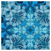 Waterverf Abstract Floral Denim Blue Stof (Close Up)