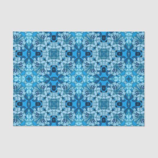 Waterverf Abstract Floral Denim Blue Tissuepapier (Voorkant)