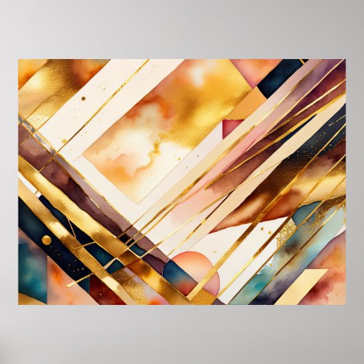 Waterverf Abstract Geometrisch Schilderen Goud 4:3 Poster (Voorkant)