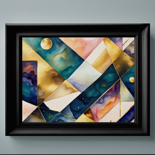 Waterverf Abstract Geometrisch Schilderen Goud 4:3 Poster