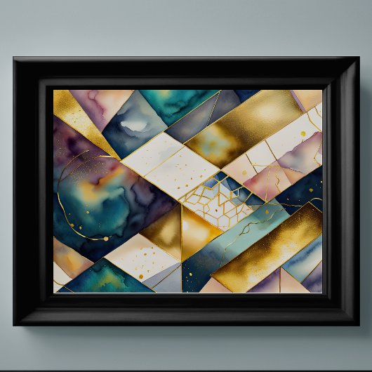 Waterverf Abstract Geometrisch Schilderen Goud 4:3 Poster