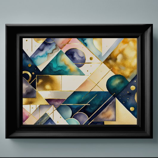 Waterverf Abstract Geometrisch Schilderen Goud 4:3 Poster