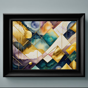 Waterverf Abstract Geometrisch Schilderen Goud 4:3 Poster