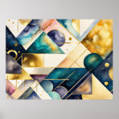 Waterverf Abstract Geometrisch Schilderen Goud 4:3 Poster (Voorkant)