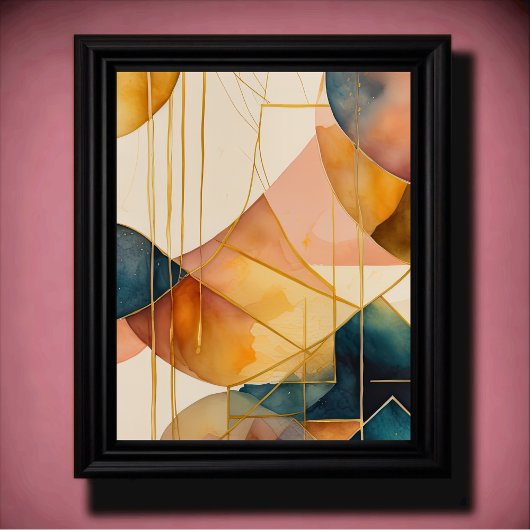 Waterverf Abstract Geometrisch Schilderen Goud 4:5 Poster