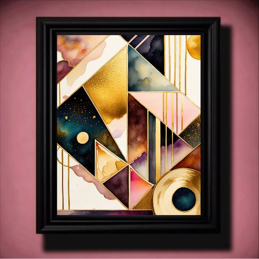 Waterverf Abstract Geometrisch Schilderen Goud 4:5 Poster
