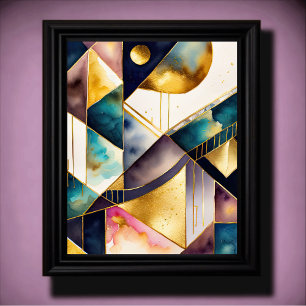 Waterverf Abstract Geometrisch Schilderen Goud 4:5 Poster