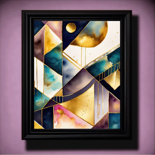 Waterverf Abstract Geometrisch Schilderen Goud 4:5 Poster
