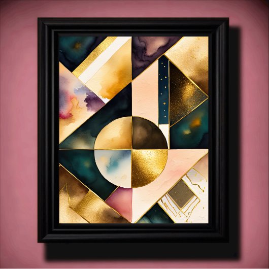 Waterverf Abstract Geometrisch Schilderen Goud 4:5 Poster