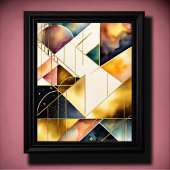 Waterverf Abstract Geometrisch Schilderen Goud 4:5 Poster