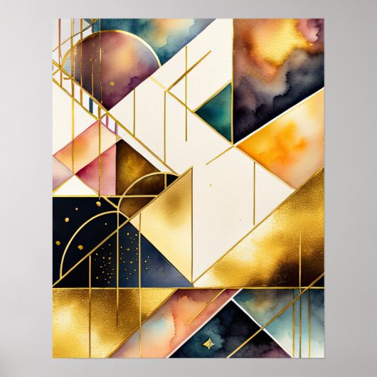 Waterverf Abstract Geometrisch Schilderen Goud 4:5 Poster (Voorkant)