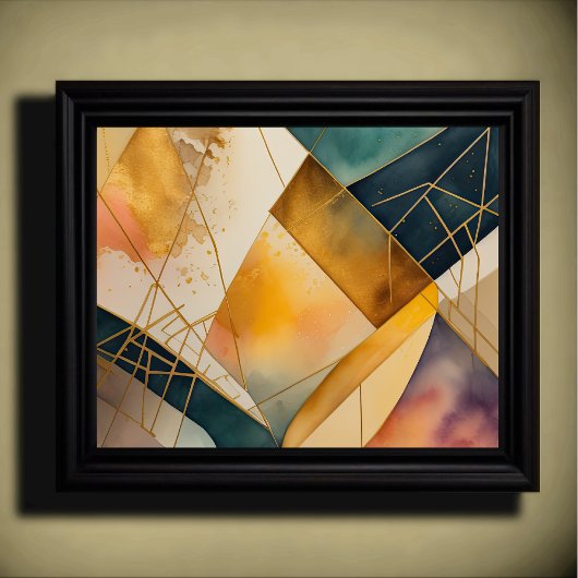 Waterverf Abstract Geometrisch Schilderen Goud 5:4 Poster