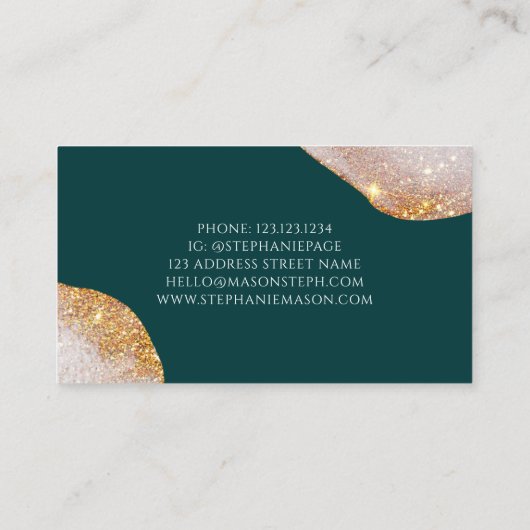 Waterverf Abstract Goud Glitter Groen Uniek Contactkaartje (Achterkant)