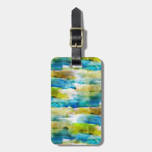 Waterverf abstract groen, blauw bagagelabel (Voorkant verticaal)
