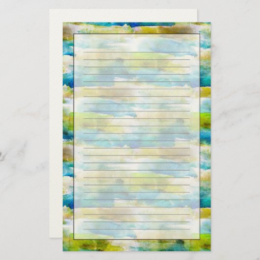 Waterverf abstract groen, blauw briefpapier (Voorkant / Achterkant)