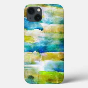 Waterverf abstract groen, blauw iPhone 13 hoesje