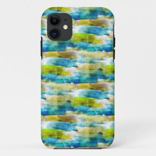Waterverf abstract groen, blauw iPhone 11 hoesje