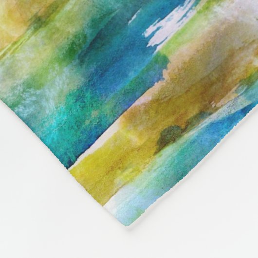 Waterverf abstract groen, blauw fleece deken (Hoek)
