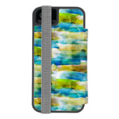 Waterverf abstract groen, blauw incipio iPhone portemonnee hoesje (Agenda Achterkant)