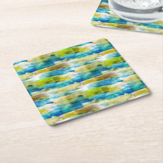 Waterverf abstract groen, blauw kartonnen onderzetters (Schuin)