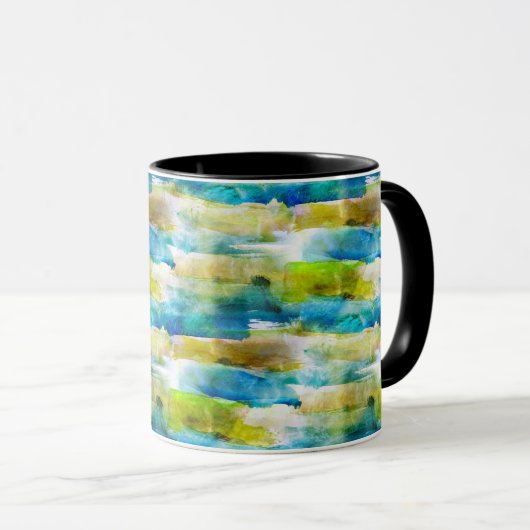 Waterverf abstract groen, blauw mok (Voorkant rechts)