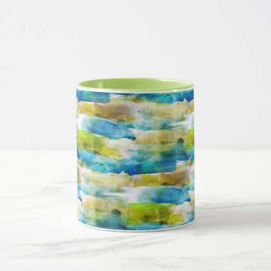 Waterverf abstract groen, blauw mok (Midden)