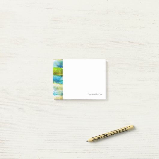 Waterverf abstract groen, blauw post-it® notes (Op bureau)