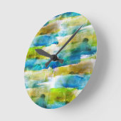 Waterverf abstract groen, blauw ronde klok (Hoek)