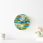 Waterverf abstract groen, blauw ronde klok (Huis)