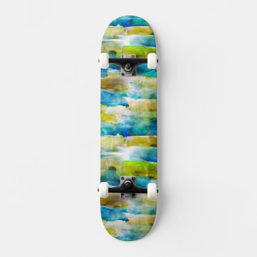 Waterverf abstract groen, blauw skateboard (Voorkant)