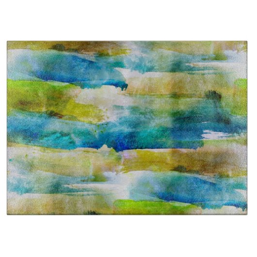 Waterverf abstract groen, blauw snijplank (Voorkant)