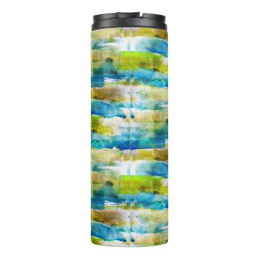 Waterverf abstract groen, blauw thermosbeker (Achterkant)