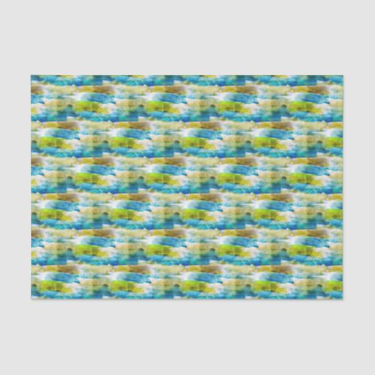 Waterverf abstract groen, blauw tissuepapier (Voorkant)