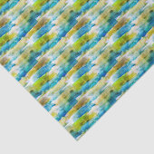 Waterverf abstract groen, blauw tissuepapier (Detail)