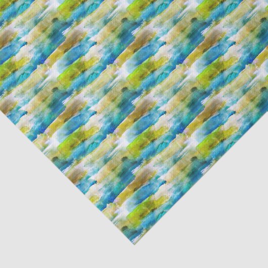 Waterverf abstract groen, blauw tissuepapier (Detail)