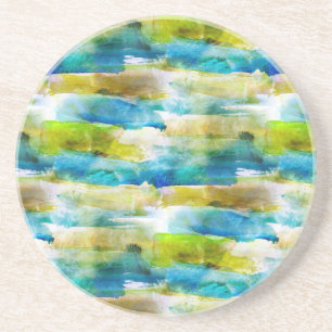Waterverf abstract groen, blauw zandsteen onderzetter