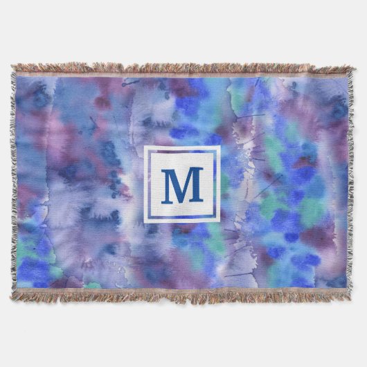 Waterverf Abstract handgeschilderd blauw Paars Bla Deken (Voorkant)