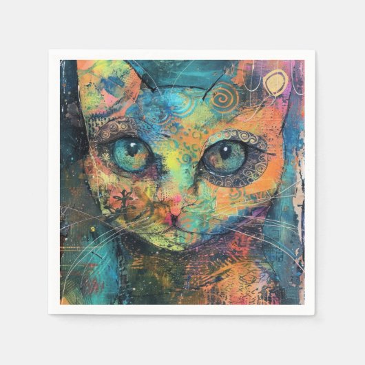 Waterverf  Abstract Kat (10) Servet (Voorkant)