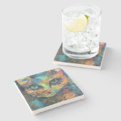 Waterverf  Abstract Kat (10) Stenen Onderzetter (Zijkant)