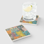 Waterverf  Abstract Kat (12) Stenen Onderzetter (Zijkant)