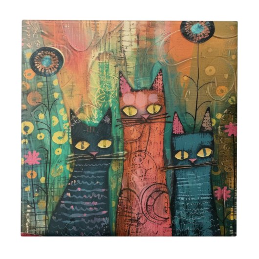 Waterverf  Abstract Kat Tegeltje (Voorkant)