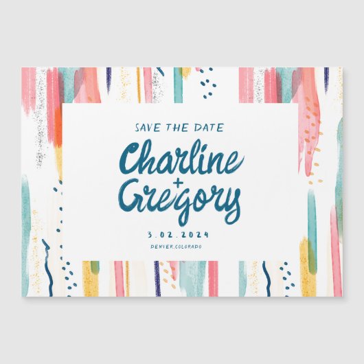 Waterverf Abstract Kleurrijk Opslaan Datum invulle Magnetische Uitnodiging (Voorkant)