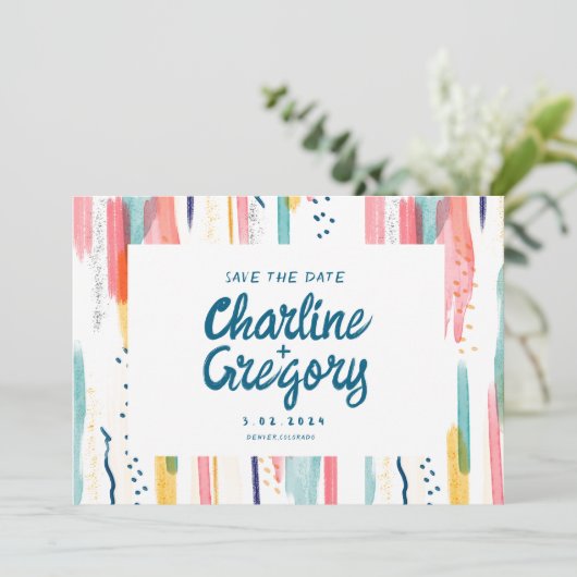 Waterverf Abstract Kleurrijk Opslaan Datum Kaart (Staand voorkant)