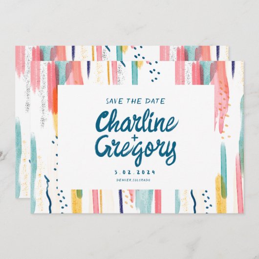 Waterverf Abstract Kleurrijk Opslaan Datum Kaart (Voorkant / Achterkant)